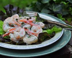You have gulf shrimp, farm raised shrimp, tiger shrimp, imported shrimp, and cold water deveining shrimp: Cold Shrimp In Creamy Dill Sauce With Capers