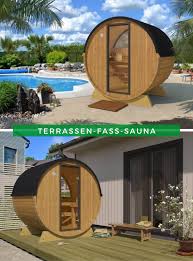 Finntherm Terrassen Fass Sauna Ruheraum Saunafass Sauna