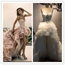 Online Shop Short Front Long Back Wedding Dress Vestido De Noiva White Lacing Ostrich Wedding Dress With Feathers Wholesale Wedding Dresses Short Wedding Dress