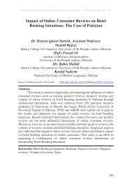 Pdf Impact Of Online Consumer Reviews On Hotel Booking Intentions The Case Of Pakistan