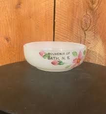 Vintage 1920s Circa Tiffin Clambroth Glass Bowl Souvenier of Bath New York  Hand Painted Collector/souvenir Trinket Dish Memorabilia Bowl