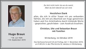 Traueranzeigen von Hugo Braun