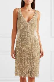 Gold Embellished Chiffon Dress Naeem Khan Flapper Inspired Dress Dresses Embellished Chiffon