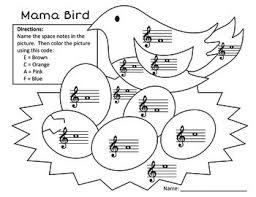 When autocomplete results are available use up and down arrows to review and enter to select. Mama Bird Treble Clef Space Note Identification Coloring Page Worksheet