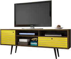 Check spelling or type a new query. Amazon Com Manhattan Comfort Liberty Collection Mid Century Modern Tv Stand With Three Shelves One Cabinet And One Drawer With Splayed Legs Yellow Wood Furniture Decor
