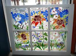 Old Glass Window Mosaic With Beach Glass Broken Glass And Glass Gems Window Art Window Crafts Mosaic Art