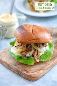 Ground chicken burger recipe with juicy chicken patty like my ukrainian grandma used to make. Spicy Cheesy Chicken Burgers Recipe We Are Not Martha