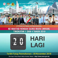 Secara umumnya ukkm membabitkan subjek matematik, sains dan bahasa inggeris serta ujian keperibadian. Majlis Amanah Rakyat On Twitter Countdown Permohonan Kemasukan Ke Mrsm Tingkatan 1 Dan 4 Tahun 2019 Tinggal 20 Hari Lagi Tarikh Tutup Permohonan 30 November 2018 Layari Https T Co 0psghleagq Untuk Memohon Mara Kplb Mrsm