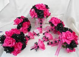 Flower wallpaper pink and black wall decor. Wedding Bridal Bouquets Your Colors 18 Pcs Package Fuchsia Hot Pink Black Roses Toss Bridesmaids Boutonnieres Corsages Free Shipping Pink Black Weddings Wedding Bridal Bouquets Bridal Bouquet