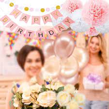 Celebrate a 60th birthday by sending a balloon bouquet created with a number 60 foil balloon and a matching happy birthday foil balloon. Buy Pink And Gold Birthday Decoration Happy Birthday Banner Tissue Flower Party Balloons For 16th 18th 21st 30th 50th 60th Birthday Party Decoration Supplies For Women Girls Online In Turkey B08f9pvyry
