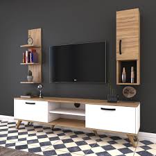 Rani A5 Duvar Rafli Kitaplikli Tv Unitesi Duvara Monte Dolapli Modern Ayakli Tv Sehpasi Ceviz Beyaz M3 Televizionnaya Stena Tumba Pod Tv Gostinaya