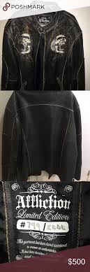 Affliction Shredded Skull Leather Jacket This Is A Rare Limited Edition Jacket From Affliction It Has Been Used Some But Wel Leather Jacket Jackets Affliction