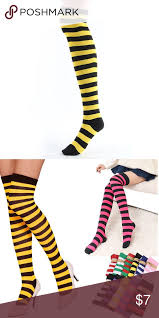 Black And Yellow Striped Knee Socks Nwt With Images Yellow Stripes Black Striped