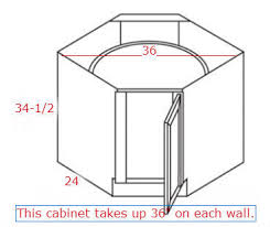 The wall behind the corner stove can be placed after the upper cabinets have been figured out using the same method. Arcadia White Shaker 36 W Base Diagonal Corner Cabinet With Lazy Susan