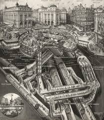 A Sectional Drawing Of Piccadilly Circus Station In 1928 By Douglas Macpherson C Tfl From The London Transport Museu London Map London Transport London Places