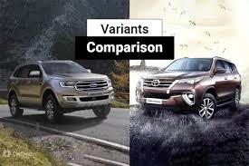 2019 Ford Endeavour Vs Toyota Fortuner Variants Comparison