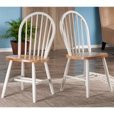Winsome Wood Windsor Chair In Natural And White Finish Set Of 2 Dining Chairs Solid Wood Dining Chairs Chair