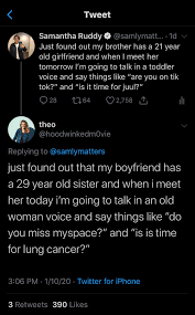 Everybody needs to laugh at themselves! Samantha Ruddy On Twitter I Got Absolutely Fucking Owned By My Brother S 21 Year Old Girlfriend Yesterday