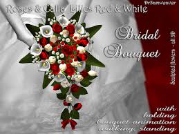 Wedding bouquets red and white. Second Life Marketplace Dr3amweaver 12 Piece Wedding Flowers Set Red White Roses Calla Lilies Bridal Bouquets Boutonieres Buttonholes