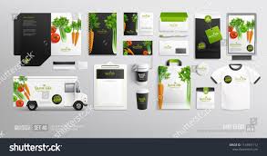 Branding Identity Mock Up Set Vegetables Food Truck Stationary For Vegan Cafe Restaurant And Natural Vector Free Branding Identity Mockup Organic Food Shop