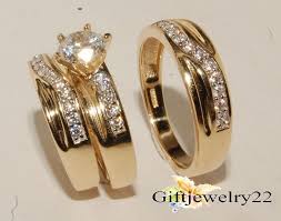 Diamond Wedding Trio Set 14k Yellow Gold Matching His Her Engagement Bridal Ring Giftj Wedding Rings Sets His And Hers Diamond Wedding Bands Wedding Ring Sets