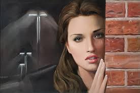 Work 30 By Judy Drew (1951) australian contemporary artist. I loved the  colors of this painting ... and her expression of.... sadness?..  dismay..?.. incertitud?... matches these times that the world is going