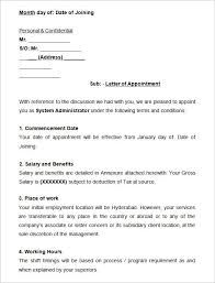 Sample System Administrator Appointment Letter Appointment Letter Sample Template Letter Format Sample Letter Templates Free Lettering