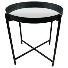 Three Hands 17 In Black Metal Mirrored Top Tray Table 14090 Glass Top Side Table Metal Mirror Table