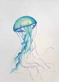 Blue Green Jellyfish Jellyfish Drawing Watercolor Jellyfish Jellyfish Painting