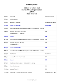 Oct 19, 2021 · some good trivia questions and answers for work meetings include: Quiz Night Running Sheet Template Quiznighthq