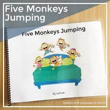 One little monkey jumping on the bed, he fell off and bumped his head. Five Little Monkeys Early Songs Interactive Books Preschool Aac Vocabulary Printable Speech Therapy Speech And Language At Home