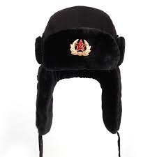 Soviet Army Military Badge Russia Ushanka Bomber Hats Pilot Trapper Aviator Cap Winter Faux Rabbit Fur Earflap Snow Caps Hat Bomber Hat Aviator Cap Russian Hat