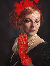 Buy Bowknot Fascinator Hat Feathers Veil Mesh Headband and Short Lace  Gloves Floral Lace Gloves (Red) at Amazon.in