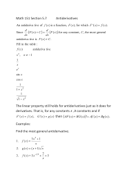 math 151 section 5 7 antiderivatives