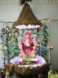 But ensure that the theme remains clear. Ganpati Decoration Coconut Theme Decoration For Ganpati Ganpati Decoration Design Ganapati Decoration