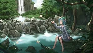 Hair cut from a kobold that appears bristly but is actually downy soft. Touhou Blue Eyes Blue Hair Butterfly Cloudy R Dress Hat Kawashiro Nitori Leaves Rainbow Short Hair Touhou Tree Water Waterfall Wallpapers Hd Desktop And Mobile Backgrounds