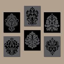 Damask Wall Art Canvas Or Prints Black Gray Bedroom Pictures Bathroom Artwork Swirl Scroll Design Kitchen D Damask Wall Art Damask Wall Kitchen Decor Grey