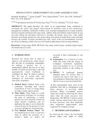 Pdf Productivity Improvement On Lamp Assembly Line