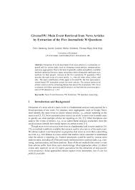 Reading newspapers and magazines newspapers and magazines play a very important in our life. Pdf Giveme5w Main Event Retrieval From News Articles By Extraction Of The Five Journalistic W Questions