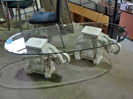 Indian handmade beautiful wooden elephant shape decorative stool, footstool. Ceramic Elephant Pedastol Glass Top Coffee Table
