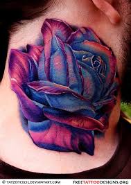 Man With A Rose Tattoo On His Neck Purple Rose Tattoos Blue Rose Tattoos Purple Tattoos
