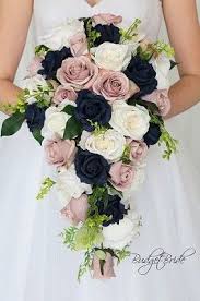 Navy Blue And Mauve Cascading Wedding Flower Brides Bouquet With Images Pink Wedding Flowers Bridal Wedding Flowers Flower Bouquet Wedding