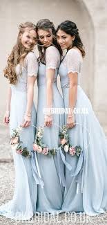 Honest A Line Chiffon 1 4 Sleeves Lace Long Bridesmaid Dress Fc4862 In 2020 Pale Blue Bridesmaid Dresses Popular Bridesmaid Dresses Lace Chiffon Bridesmaid Dress