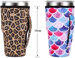 Iced coffee koozie with handle. Reusable Iced Coffee Cup Sleeve Neoprene Cup Insulator Sleeve Cup Cover With Handle Insulated Drinks Sleeve Holder For 30 Oz Cold Hot Beverages 2 Pieces Walmart Com Walmart Com
