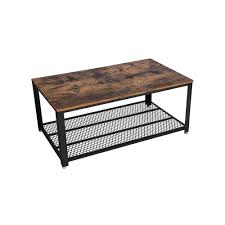 Metal Frame Coffee Table With Wooden Top And Mesh Bottom Shelf Brown And Black Benzara Coffee Table Antique Coffee Tables Coffee Table Metal Frame