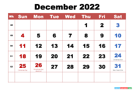 December 2022 Christmas Calendar Free Printable Printable December 2022 Calendar With Holidays Word, Pdf