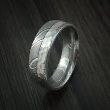 Damascus Steel And Hammered Platinum Ring Custom Made Wedding Band Damascus Steel Ring Damascus Steel Mens Wedding Rings