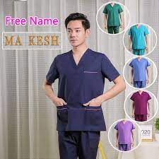 Free Name Scrub Suit For Man Clothes Medical Suits For Men Short Sleeve Full Set Nurse Set Hospital Uniform Surgical Clothes Cotton Shopee Singapore