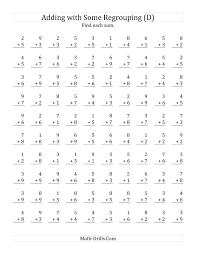The 100 Single Digit Addition Questions With Some Regrouping D Math Worksheet From The Addition Math Fact Worksheets Math Facts Addition Free Math Worksheets