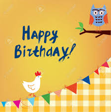 Einfach mit einem button kannst du dein lieblingsbild per whatsapp, facebook, twitter, pinterest teilen oder mit email verschicken, sogar einfach downloa Alles Gute Zum Geburtstag Karte Fur Die Kinder Mit Eule Und Huhn Lustige Illustration Design Lizenzfrei Nutzbare Vektorgrafiken Clip Arts Illustrationen Image 61721123